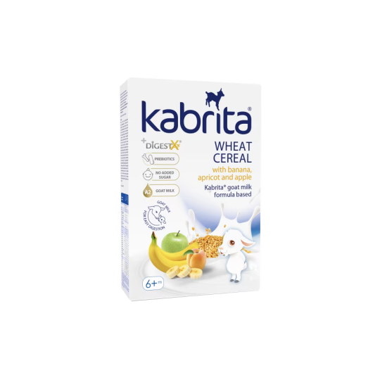 Kviešu putra Kabrita® uz piena maisījuma pamata ar banānu, ābolu un aprikozi, 180g
